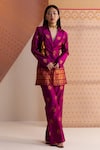 Buy_Joskai Studio_Pink Mulberry Silk Embroidered Zari Notched Lapel Coat And Pant Set _at_Aza_Fashions