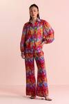 Buy_Joskai Studio_Multi Color Cotton Silk Printed Brush Stroke Collared Neck Shirt And Pant Set _at_Aza_Fashions