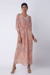 Buy_Archana Shah_Peach Bemberg Crepe Printed Kaftan _at_Aza_Fashions