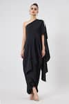 Buy_Aakaar_Black Moss Crepe Plain Crystal One Shoulder Draped Gown _at_Aza_Fashions