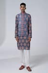 Buy_Siddhartha Bansal_Gray Silk Embroidery Paisley Printed Dupion Bundi _at_Aza_Fashions