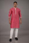 Buy_Para_Pink Chanderi Silk Hand Embroidered Thread Kurta And Pant Set _at_Aza_Fashions