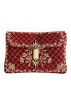 Buy Kokommo Red Embellished Delphine Quilted Velvet Embroidered Clutch at Aza Fashions Buy_Kokommo_Red Embellished Delphine Quilted Velvet Embroidered Clutch _at_Aza_Fashions