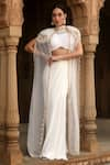 Buy_Dheeru Taneja_Ivory Chanderi Embroidery Naaz Sheer Long Cape And Draped Skirt Set  _at_Aza_Fashions