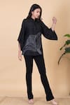 Buy Chambray & CO. Black Silk Embroidery Collared Maze Shirt And Wide Legged Pant Set at Aza Fashions Buy_Chambray & CO._Black Silk Embroidery Collared Maze Shirt And Wide Legged Pant Set _at_Aza_Fashions