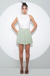 Buy_Pocketful Of Cherrie_Green Crepe Plain Short Pleated Skirt _at_Aza_Fashions