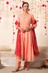 Buy_Marche_Peach Kurta And Pant  Cotton V Neck Kalidar Angrakha Set _at_Aza_Fashions