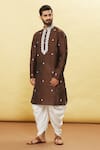 Buy_Arihant Rai Sinha_Brown Silk Embroidered Floral Spring Kurta And Dhoti Pant Set _at_Aza_Fashions