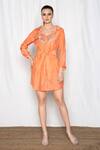 Buy_AMRTA by GUNEET KONDAL_Coral Viscose Modal Blend Embroidery Sequin And Cutdana Spread Collar Shirt Dress _at_Aza_Fashions