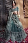 Buy_Kritika Dawar_Green Chanderi, Georgette, Net Mirrors, Scallop Embroidered Bridal Lehenga Set _at_Aza_Fashions