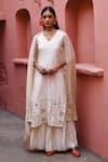 Buy_Deep Thee_Ivory Chanderi Embroidery Boota Box V Neck Zari Kurta And Sharara Set _at_Aza_Fashions