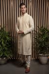 Buy_Darshika Menswear_Ivory Cotton Silk Embroidery Thread Linear Pattern Kurta Set _at_Aza_Fashions