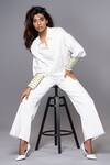 Buy_Mayu Kothari_White Satin, Linen Embroidery Collared Hand Cuff Sleeve Shirt_at_Aza_Fashions