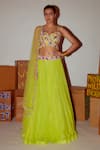 Buy_Nirmooha_Green Lurex Embroidery Floral Sweetheart Neck Waistband Lehenga Set _at_Aza_Fashions