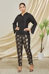 Buy_Peenacolada_Black Silk, Brocade Embroidery Collared Shirt And Floral Pant Set _at_Aza_Fashions