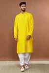 Buy_Aham-Vayam_Yellow Silk, Cotton Sequins Maharaja Embroidered Kurta And Patiala Set _at_Aza_Fashions