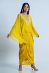 Buy_Nautanky_Yellow Skirt Satin Embroidery Draped Set And Beads Embellished Kaftan  _at_Aza_Fashions