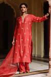 Buy_Avacara_Red Silk Embroidered Dori Notched Kurta Set  _at_Aza_Fashions