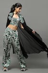 Buy_AK-OK_Green Cape Chiffon Printed Floral Patterns Crop And Joggers Set With _at_Aza_Fashions