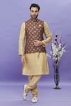 Buy_Aryavir Malhotra_Brown Art Banarasi Silk Printed Floral Bundi _at_Aza_Fashions