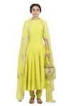 Buy_Seema Nanda_Yellow Chanderi Silk Embroidery Pipe Round Geet Anarkali Set  _at_Aza_Fashions