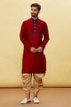 Buy_Arihant Rai Sinha_Maroon Silk Embroidered Floral Garden Kurta And Dhoti Pant Set _at_Aza_Fashions