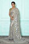 Buy_Nazaakat by Samara Singh_Grey Georgette Woven Floral Jali Pattern Saree_at_Aza_Fashions