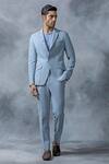 Buy_Sarab Khanijou_Sky Blue Jersey Plain Zipper Detailed Blazer And Pant Co-ord Set _at_Aza_Fashions