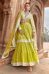 Buy_PREEVIN_Green Lehenga And Blouse Cotton Set With Sheer Embellished Dupatta  _at_Aza_Fashions