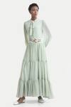 Buy_House of THL_Green Chiffon Dobby Rosalia Maxi Dress With Embellished Belt  _at_Aza_Fashions