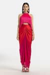 Buy_431-88 by Shweta Kapur_Fuchsia Satin Stone And Fringe Tassels Top  _at_Aza_Fashions