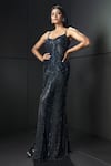 Buy_Rohit Gandhi + Rahul Khanna_Blue Tulle, Silk Metallic Thread, Sequins V-neck Starla Embellished Gown _at_Aza_Fashions