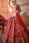 Buy_Aditi Gupta_Coral Banarasi Chanderi Woven And Embroidered Mughal Bridal Lehenga Set  _at_Aza_Fashions