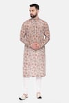 Buy_Mayank Modi - Men_Grey Muslin Print Floral Kurta Set _at_Aza_Fashions