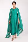 Buy_Komal Shah_Green Chanderi, Lining  Cotton Mukaish, Zari Round Kalidar Kurta Set_at_Aza_Fashions
