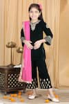 Buy_The Little Celebs_Black Velvet, Net, Crepe Embroidery, Zari Placket Kurta Set _at_Aza_Fashions