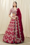 Buy_JAYANTI REDDY_Red And Raw Embroidery Scallop Pattern Bridal Lehenga Set  _at_Aza_Fashions