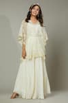 Buy_I am Design_Ivory Chiffon Hand Embroidered Floral French Vanilla Palazzo And Kaftan Set _at_Aza_Fashions