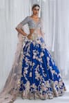 Buy_Dolly J_Blue Raw Silk Embroidery Gota V Neck Daffodil Bridal Lehenga Set  _at_Aza_Fashions