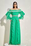 Buy_NAMRATA JOSHIPURA_Green Georgette Hand Embellished Floral Scallop Frill Sleeve Jumpsuit _at_Aza_Fashions