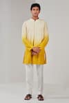 Buy_Shreyansh Designs_Yellow Cotton Silk Pintuck Pattern Ombre Kurta _at_Aza_Fashions