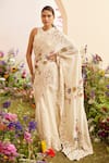 Buy_Chandrima_Ivory Chanderi Embroidery Floral Flower Vine Saree _at_Aza_Fashions