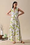 Buy_Kanelle_Ivory Cotton V-neck Nova Stroke Print Jumpsuit_at_Aza_Fashions