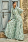 Buy_17:17 by Simmi Saboo_Blue Muslin Silk Printed And Hand Embroidered Floral Zoya Kurta Gharara Set _at_Aza_Fashions