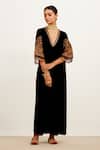 Buy Devnaagri Black Velvet And Organza Silk Zari Plunge V Neck Embroidered Kurta And Salwar Set at Aza Fashions Buy_Devnaagri_Black Velvet And Organza Silk Zari Plunge V Neck Embroidered Kurta And Salwar Set _at_Aza_Fashions