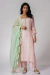 Buy_Label Mansi Nagdev_Pink Chanderi Embroidery Resham Round Shaffan Kurta Set _at_Aza_Fashions