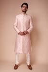Buy_Tisa - Men_Pink Sherwani Raw Silk Embroidered Pearl And Sequin Work Set _at_Aza_Fashions