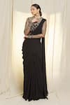 Buy_Vivek Patel_Black Georgette Embroidered Threads Round 3d Saree Gown _at_Aza_Fashions