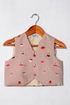 Buy_Little Brats_Beige Cotton, Kota Doria Boat Print Waistcoat _at_Aza_Fashions