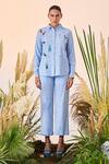 Buy_Shahin Mannan_Blue Chambray Paint Brush Straight Pant  _at_Aza_Fashions